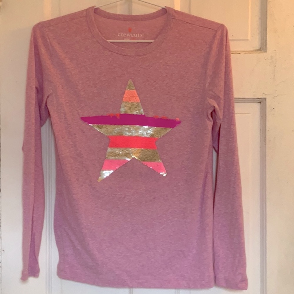 Crewcuts girls mauve Long Sleeve Star sequin flippy Tee in size xl 14